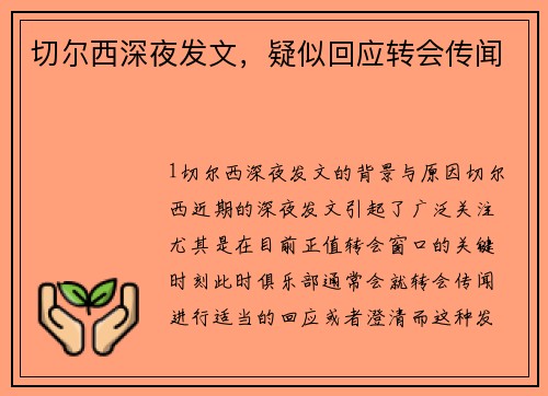 切尔西深夜发文，疑似回应转会传闻